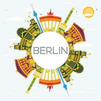 Berlino orizzonte con colore edifici, blu cielo e copia spazio. vettore