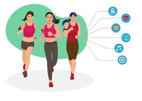 jogging le persone. donne in esecuzione. praticante per un' maratona. Salute concetto. piatto stile vettore illustrazione