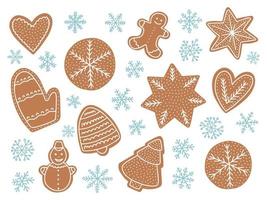 vettore Zenzero biscotto Natale impostare. piatto stile Natale biscotto nel diverso forma con bianca glassatura impostare,
