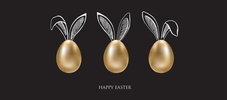 Buona Pasqua. orecchie di coniglio. uova d'oro. illustrazione disegnata a mano. vettore