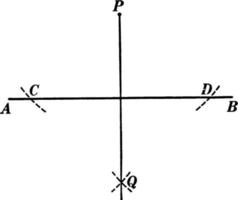 costruzione di un' perpendicolare per un' dritto linea, Vintage ▾ illustrazione. vettore