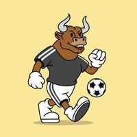 Toro portafortuna giocando calcio illustrazione premio vettore