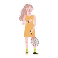 piatto vettore illustrazione nel infantile stile. mano disegnato tennis giocatore. bambini formazione