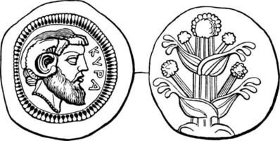 moneta di cirene, Vintage ▾ illustrazione. vettore