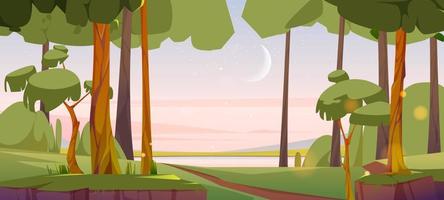 cartone animato natura paesaggio, estate mattina foresta vettore