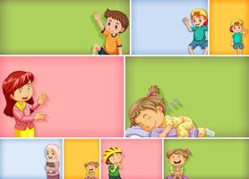 set di diversi personaggi per bambini su sfondo di colore vettore