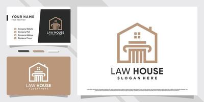 legge logo design per avvocato ufficio con Casa icona e attività commerciale carta modello vettore