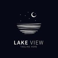 vista lago logo. illustrazione di un' lago con un' Visualizza di il Luna e stelle vettore