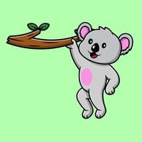 carino koala sospeso su albero cartone animato vettore icone illustrazione. piatto cartone animato concetto. adatto per qualunque creativo progetto.