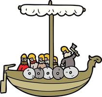 cartone animato nave con vichinghi vettore