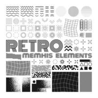 vettore Memphis design elementi. retrò grafica impostato , anni 80 design tendenze e Vintage ▾ geometrico elemento illustrazione. collezione di vettore isolato Memphis simboli