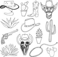 occidentale cowboy mano disegnato vettore illustrazione oggetti impostato