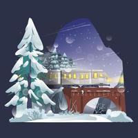 treno nel inverno nevoso notte illustrazione vettore