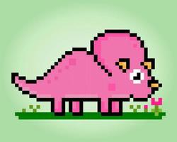 Pixel di dinosauro a 8 bit. animali nelle illustrazioni vettoriali per schemi a punto croce.