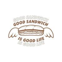 bene Sandwich logo, retrò sottomarino Sandwich con ala logo per maglietta illustrazione semplice colore vettore