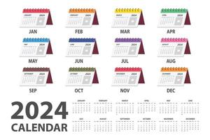 2024 calendario vettore illustrazione. semplice classico mensile calendario per 2024 con clipart di multicolore scrivania calendario. il settimana inizia su domenica. minimalista calendario progettista anno 2024 modello stampa
