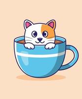 carino gatto seduta nel tazza vettore illustrazione