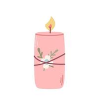 illuminato rosa candela con fiore, vettore piatto illustrazione su bianca sfondo