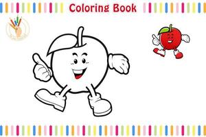 colorazione libro con un' frutta cartone animato stile, educativo bambini gioco stampabile foglio di lavoro vettore illustrazione