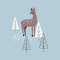 cartone animato inverno cervo vettore