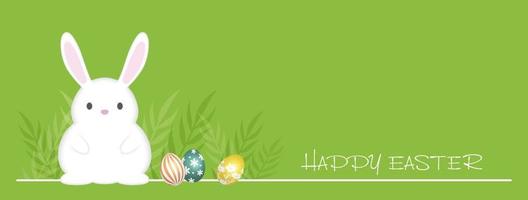 Pasqua sfondo vettore illustrazione con un Pasqua coniglietto, colorato uova, e testo spazio isolato su un' verde sfondo.