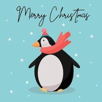 allegro Natale pinguino saluto carta. inverno vacanze vettore