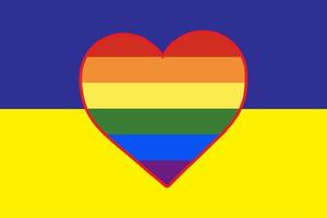 un' cuore dipinto nel il colori di il bandiera di Ucraina su il bandiera di il lgbt Comunità. vettore illustrazione di un' blu-giallo cuore su un' arcobaleno.