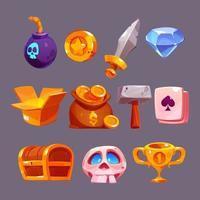 gioco icone con bomba, spada, oro tazza, cranio, moneta vettore