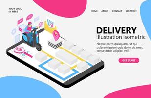 illustrazione di un' Corriere invio un ordine per il suo cliente adatto per atterraggio pagina, volantini, infografica, e altro grafico relazionato asset-vettore vettore