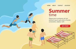 illustrazione di estate famiglia vacanza su il spiaggia adatto per atterraggio pagina, volantini, infografica, e altro grafico relazionato asset-vettore vettore