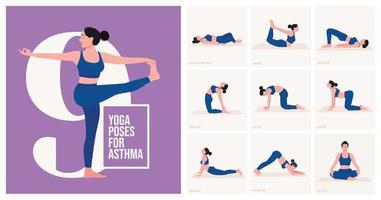 yoga pose per asma. giovane donna praticante yoga posa. donna allenarsi fitness, aerobico e esercizi. vettore illustrazione.