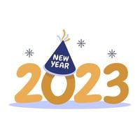 contento nuovo anno 2023 lettera testo su parete festa nastro decorazione vettore illustrazione