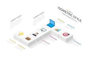 isometrico Infografica modello per attività commerciale. 7 passaggi moderno sequenza temporale diagramma nel tecnologia concetto, aziendale isometrico presentazione vettore infografica.