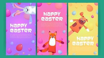 contento Pasqua banner con uova e carino burattini vettore