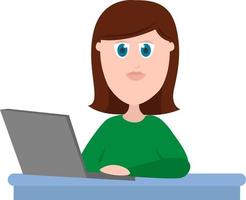 donna Lavorando su computer portatile, illustrazione, vettore su bianca sfondo