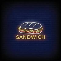 neon cartello Sandwich con mattone parete sfondo vettore