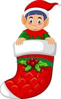 elfo nel Natale calzino cartone animato personaggio vettore