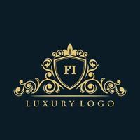 lettera fi logo con lusso oro scudo. eleganza logo vettore modello.