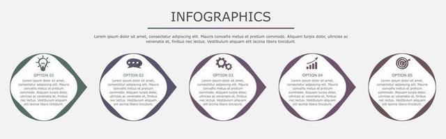 vettore illustrazione di presentazione attività commerciale Infografica modello con buio tono cerchio 5 opzioni.