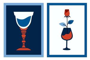di moda elegante carte. bellissimo rosa e Vintage ▾ bicchiere di vino. moda moderno manifesti. vettore illustrazione per San Valentino giorno, vacanze, regalo, romantico cena, festa, nozze, incontri