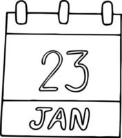 calendario mano disegnato nel scarabocchio stile. gennaio 23. nazionale grafia giorno, Data. icona, etichetta elemento per design. pianificazione, attività commerciale vacanza vettore