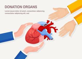 donazione organi. donatore cuore per cardiaco trapianto. volontario aiuto per il paziente vettore