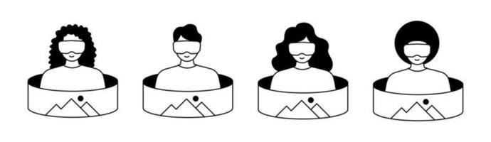 persone indossare virtuale la realtà occhiali. icona impostato vettore
