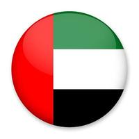 bandiera di Emirati Arabi Uniti nel il modulo di un' il giro pulsante con un' leggero bagliore e un' ombra. il simbolo di indipendenza giorno, un' souvenir, un' pulsante per commutazione il linguaggio su il luogo, un icona. vettore