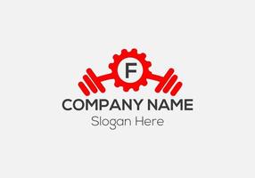fitness logo su lettera f. Palestra e fitness f lettera cartello vettore modello