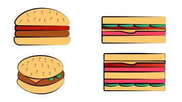 mano disegnato vettore impostato di diverso tipi di hamburger, panini e caldo cani isolato su bianca sfondo
