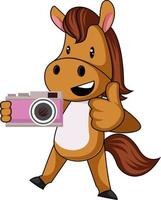 cavallo con telecamera, illustrazione, vettore su bianca sfondo.
