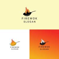 fuoco wok logo design icona vettore
