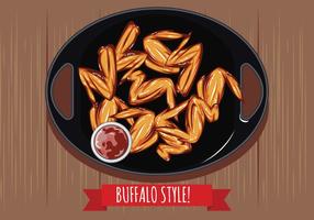 Le ali di Buffalo con salsa sulla vista superiore da tavolo vettore