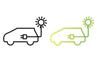 eco auto icona linea vettore nel nero e verde design. isolato su bianca sfondo. eco-compatibile rinnovabile energia concetto. solare elettrico potenza.